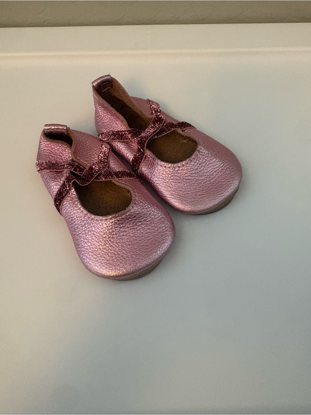 Freshly Picked frosted rose shiny metallic ballet slipper size 5